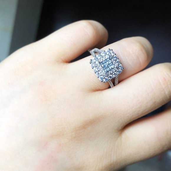 🎀 Double Layer Cross Square Zircon Luxury Wedding Ring for Women, PD361 - Picture 9 of 9